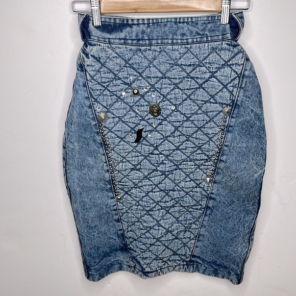 Colette Nivelle Paris Acid Wash Embellished 80’s Vintage Denim Skirt Sz 38 - Picture 3 of 12